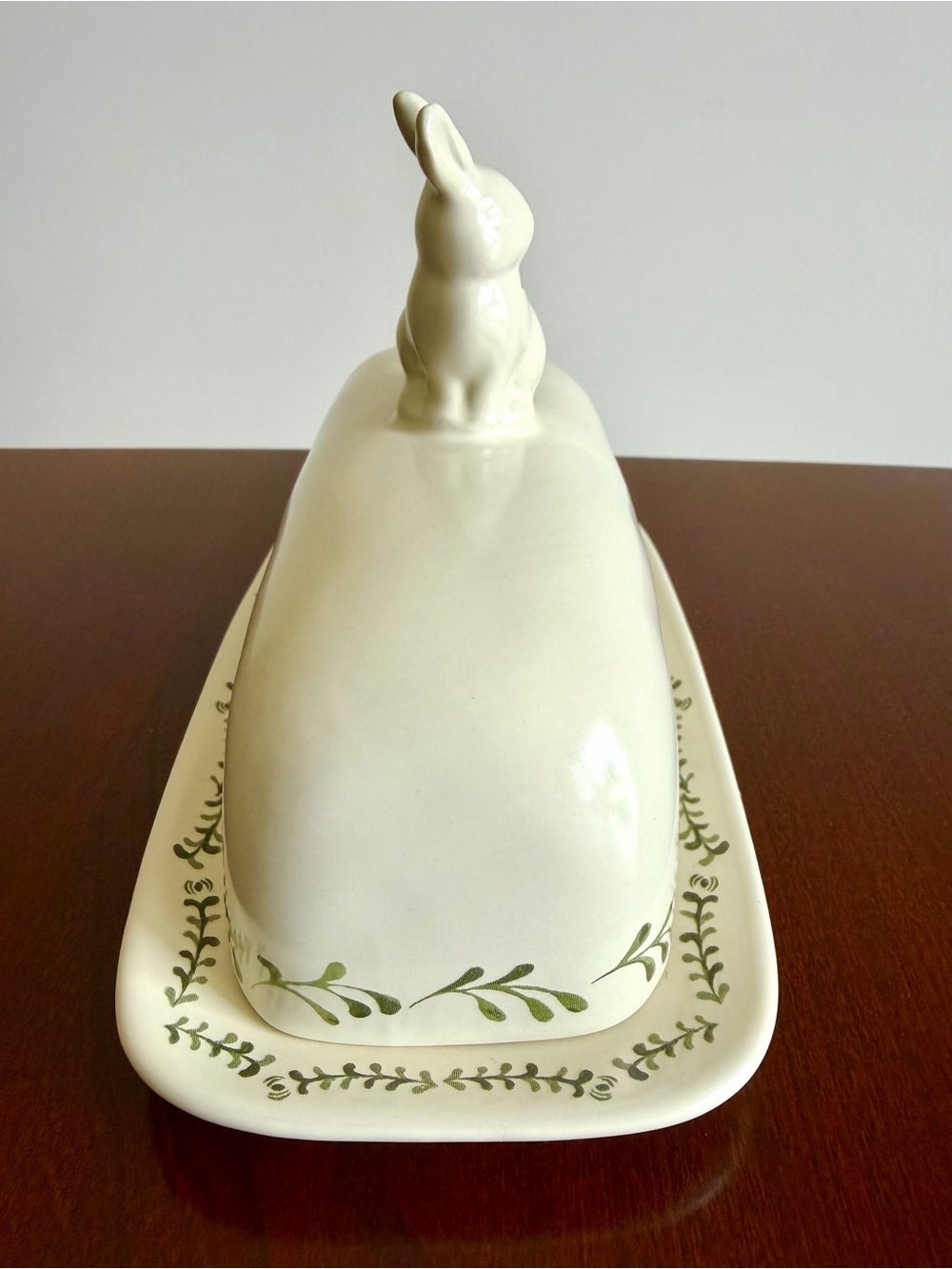 Bunny Rabbit Butter Dish Covered Stoneware Target Threshold White & Green Leaf - Picture 5 of 10